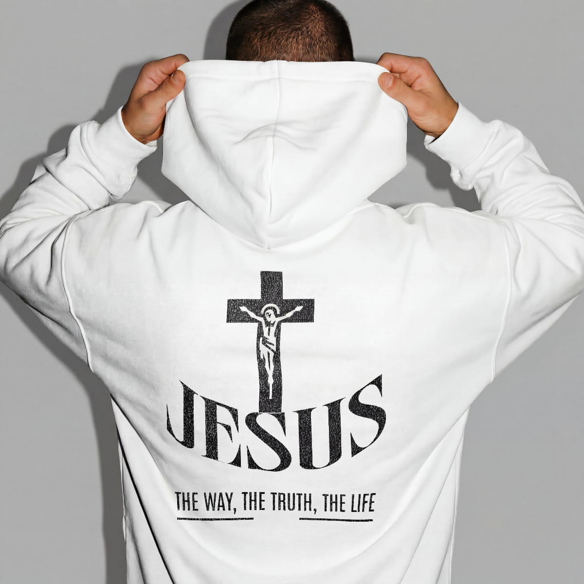 Christlicher Herren Hoodie mit Rückenprint „Jesus the way, the trust, the life“