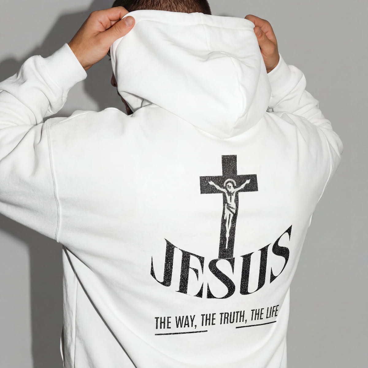 Christlicher Herren Hoodie mit Rückenprint „Jesus the way, the trust, the life“