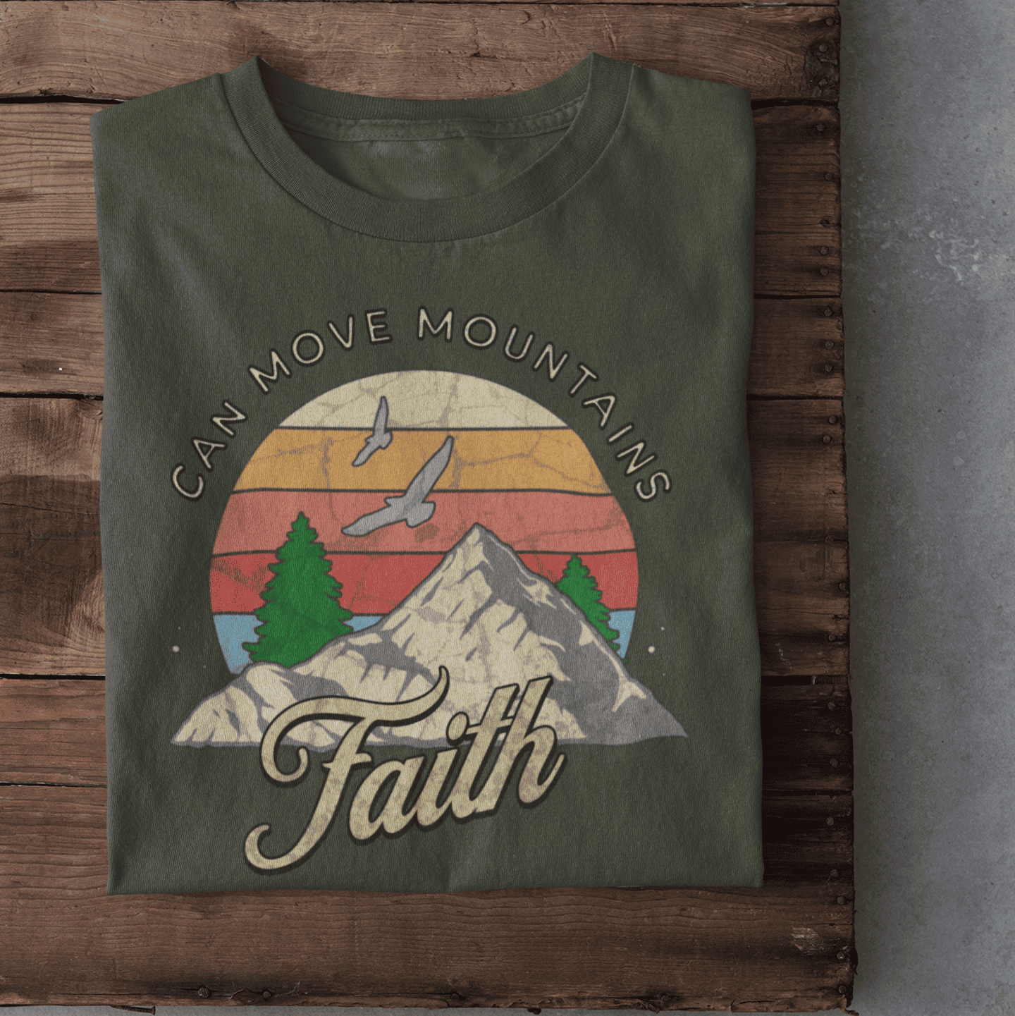 Christliches Damen T-Shirt „Faith Can Move Mountains“ – Bibelvers
