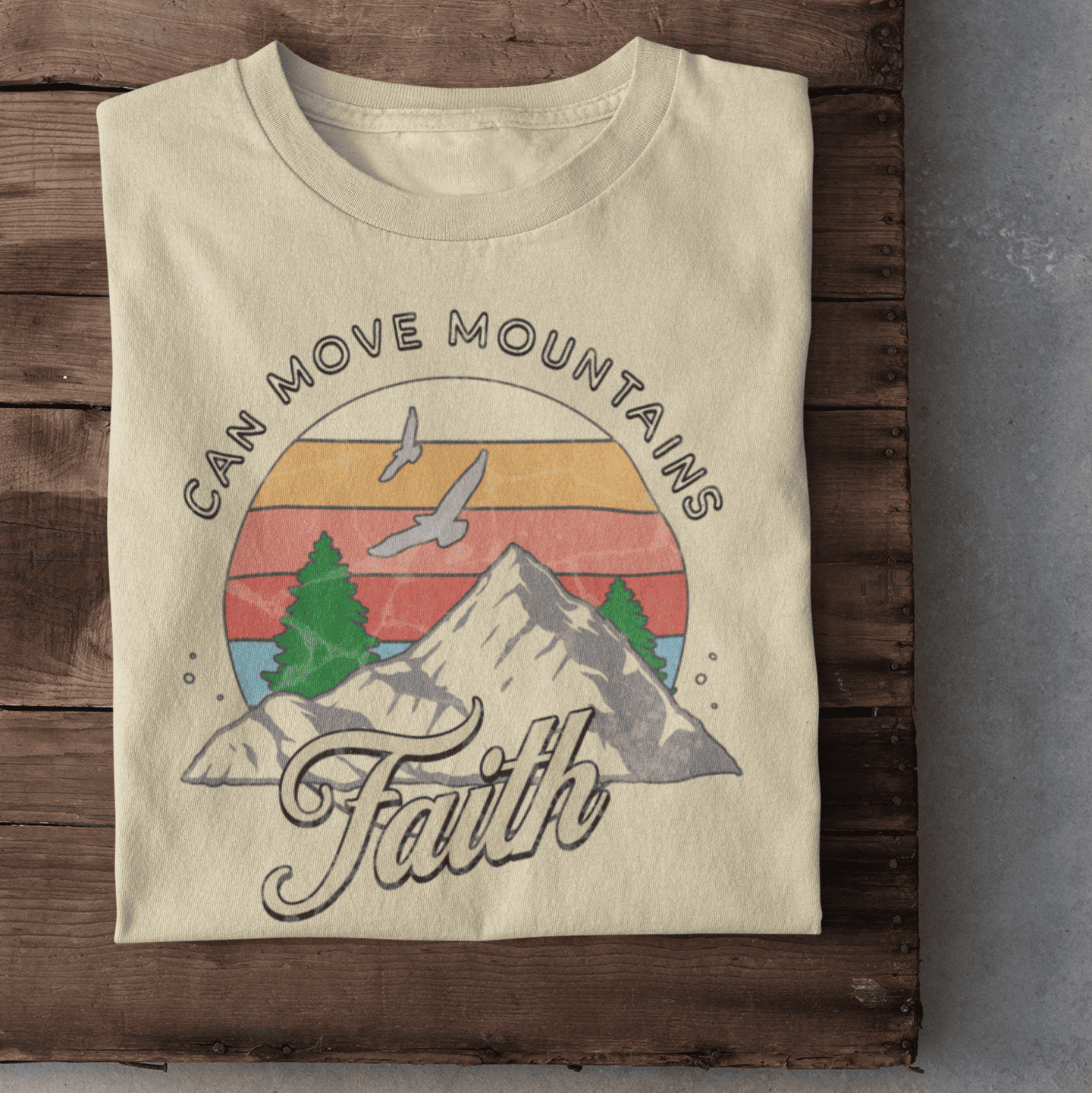 Christliches Damen T-Shirt „Faith Can Move Mountains“ – Bibelvers