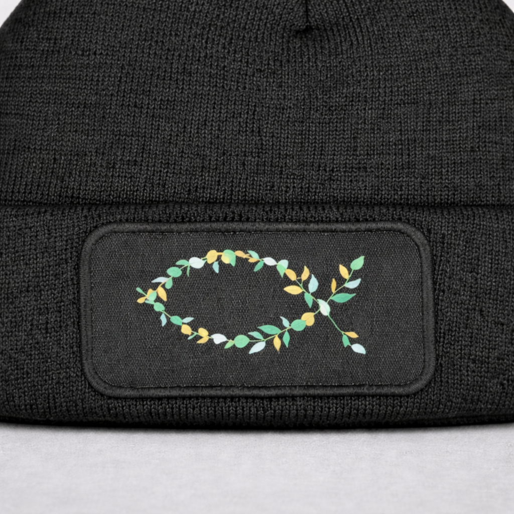 Christliche Beanie mit Ichthys Fisch & Pflanze – Symbol des Glaubens