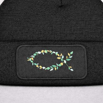Christliche Beanie mit Ichthys Fisch & Pflanze – Symbol des Glaubens