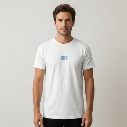 Christliches Herren T-Shirt mit Backprint & Frontlogo- He Is Risen