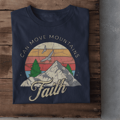 Christliches Damen T-Shirt „Faith Can Move Mountains“ – Bibelvers