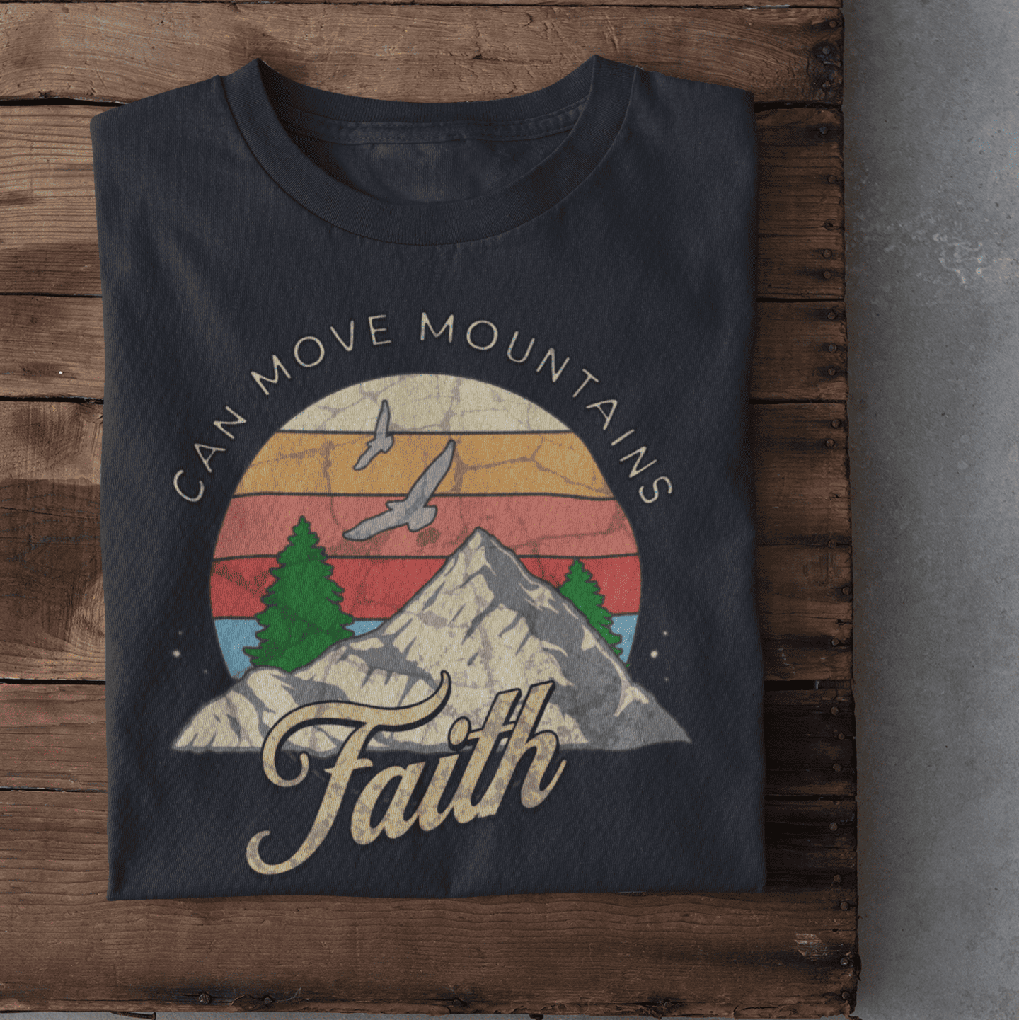 Christliches Herren T-Shirt „Faith Can Move Mountains“ – Bibelvers