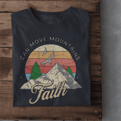 Christliches Damen T-Shirt „Faith Can Move Mountains“ – Bibelvers